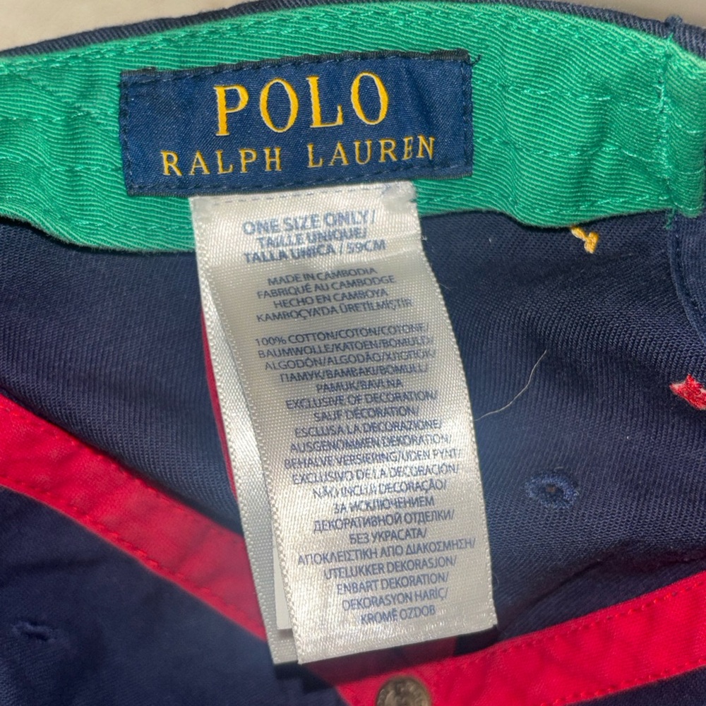 Polo Ralph Lauren Navy Baseball Cap with Green & White Stripe and Crest - Picture 9 of 10
